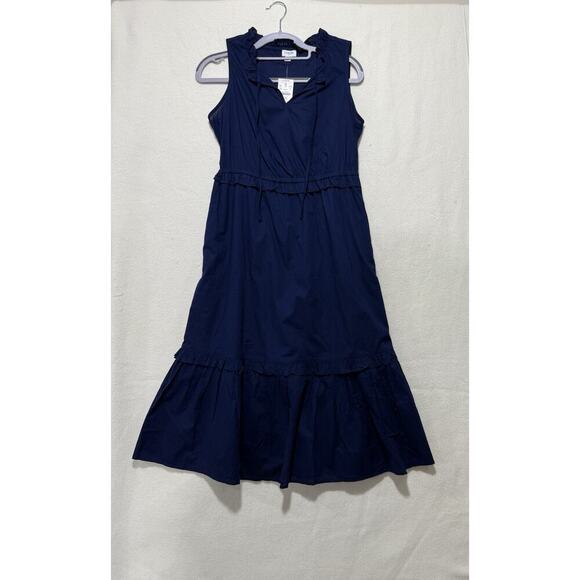 J.Crew Factory Midi Dress Size 4 Navy Tiered Fit & Flare NWT Tie-Neck Sleeveless - Picture 11 of 15